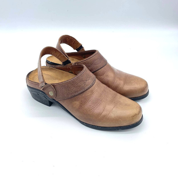 Ariat Women's Brown Leather Slip-On Back-Strap Comfort Clogs  #10023106 - Size 6 - Picture 1 of 14